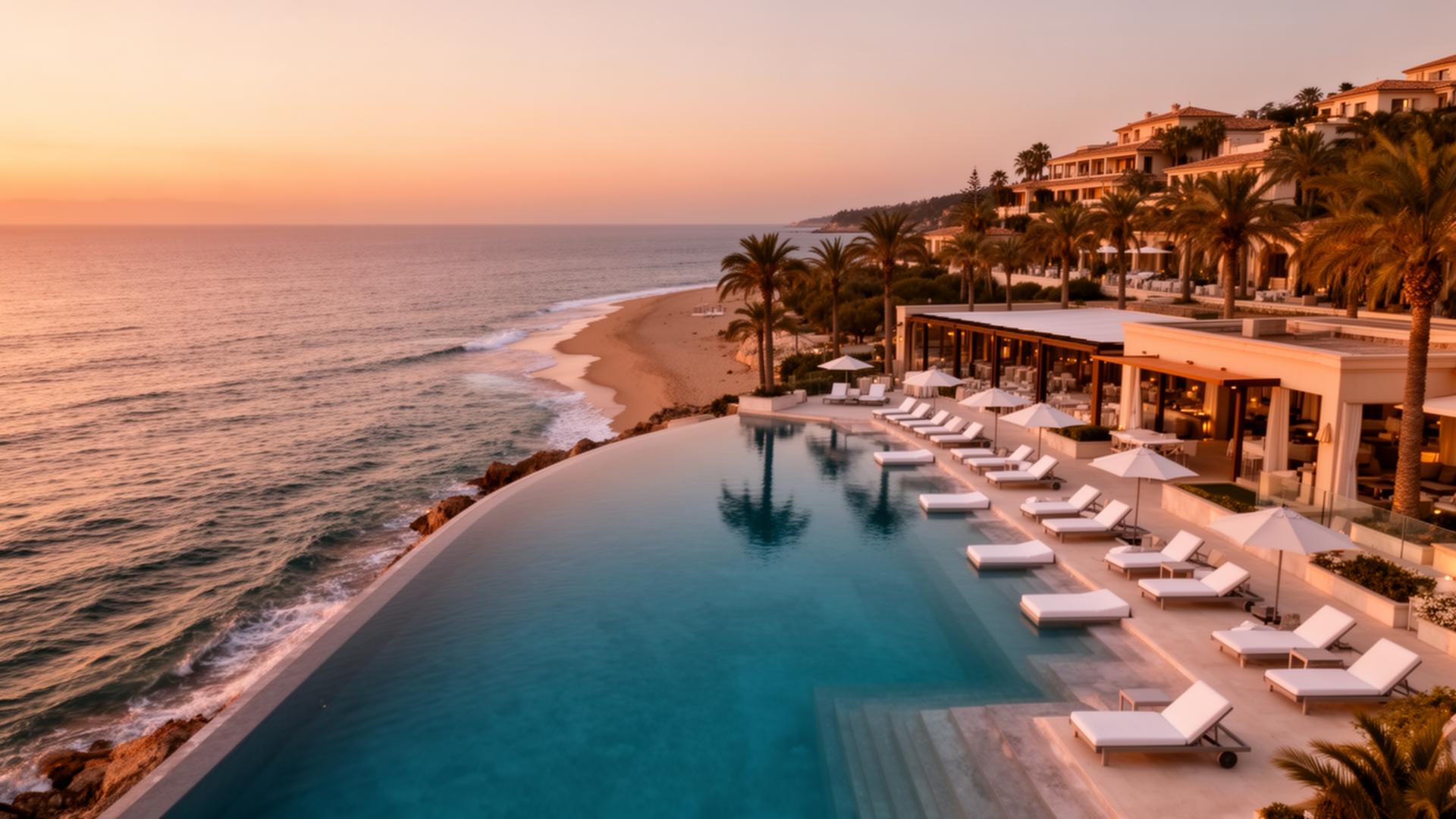 Luxury coastal resort at golden hour